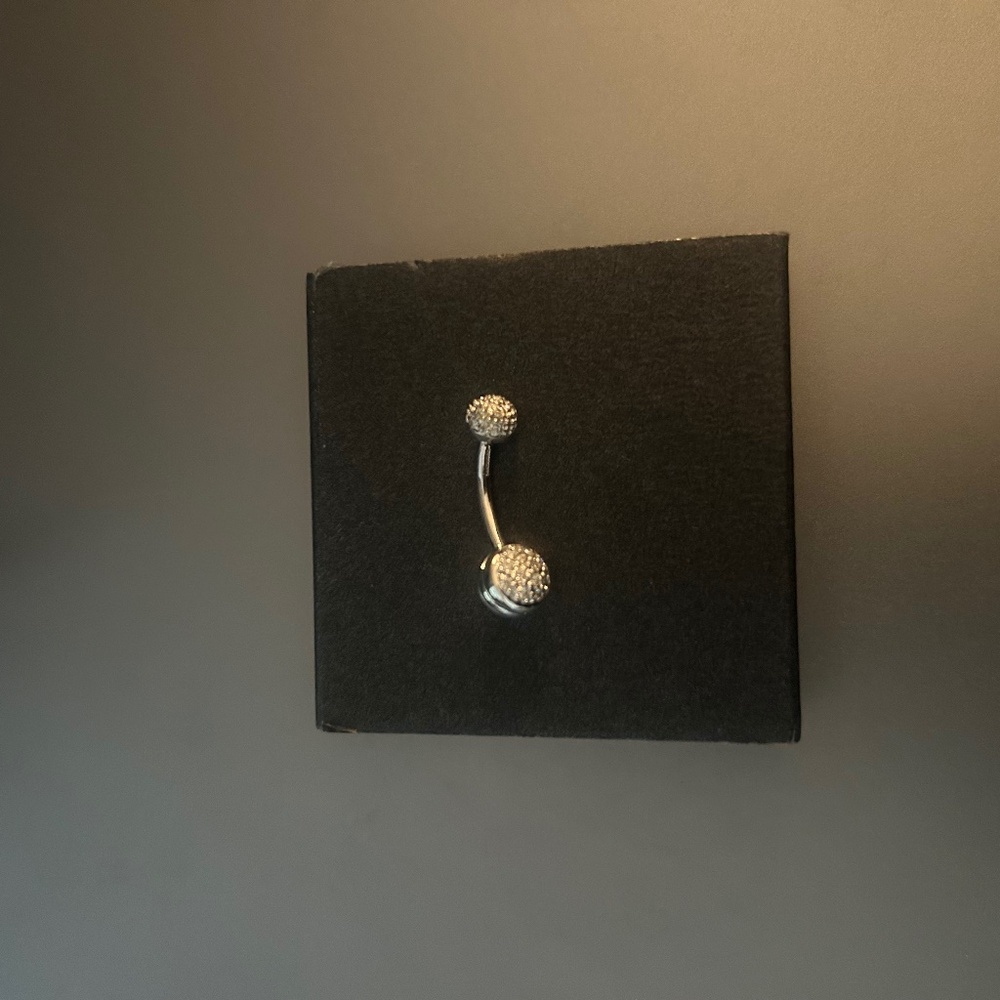 14K White Gold with Pave Diamonds - Navel Ring